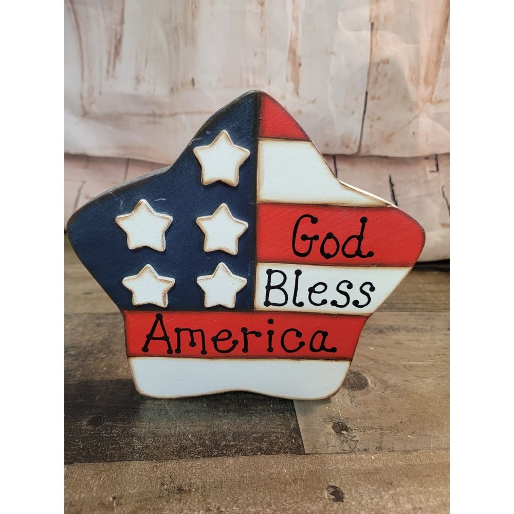Wooden God bless America star flag decor